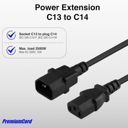Cablu Prelungitor de Alimentare 230V PremiumCord KPS05, Lungime 0.5m, Conectori IEC 320 C13 Mamă la IEC 320 C14 Tată, Secțiune 3x0.75 mm², Culoare Neagră - Img 3
