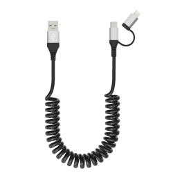 Cablu Spiralat 2 în 1 Typec Home USB la USB-C și Lightning, Suport Apple CarPlay și Android Auto, Încărcare Rapidă 3A și Sincronizare Date, Cablu Retractabil Anti-Încâlcire pentru iPhone 18/17/16/15/14/13, iPad și Dispozitive Android, Argintiu (Silver)