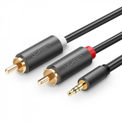 Cablu UGREEN AV102 2x RCA cable (Cinch) jack 3.5 mm, 1.5m (black)