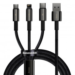 Cablu USB 3in1 Baseus Tungsten Gold, USB la micro USB / USB-C / Lightning, 3,5A, 1,5m (negru)