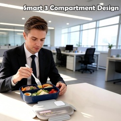 Casetă de Prânz tip Bento cu 3 Compartimente Echehi 1100 ml, Recipient pentru Prepararea Maselor cu Lingură și Furculiță Incluse, Compatibilă cu Cuptorul cu Microunde, pentru Adulți și Copii, Școală și Birou - Img 5
