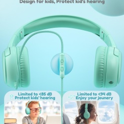 Căști Audio cu Fir pentru Copii awatrue AT2, On-Ear, cu Microfon, Limitare Volum 85/94 dB, Jack 3.5 mm cu Port de Partajare (ShareJack), Negru / Albastru - Img 6
