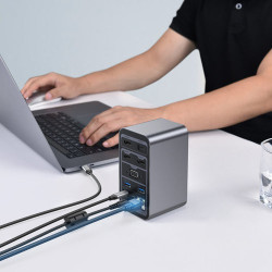 Choetech 15in1 HUB multifunctional USB Type C PD 100W - 4x USB 3.2 Gen1 (USB 3.0) / 4x USB Type C / 3x HDMI 4K / 1x VGA 1080p / 1x RJ45 1Gbps / 1x mini mufa 3,5 mm DC / (H1UB- mini jack / M21) - Img 3