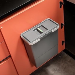 Coș de gunoi încorporabil Elletipi Easy 2.0, capacitate 12 litri, montare pe ușă dulap cu capac inclus, din plastic reciclat, prindere cu șuruburi, Gri