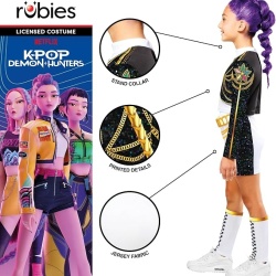 Costum Deluxe Copii Rubies Rumi Golden Hybrid – K-Pop Demon Hunters, Licențiat Oficial Netflix, Include Top, Jachetă, Pantaloni Scurți și Jambiere, pentru Carnaval, Halloween și Petreceri Tematice - Img 4