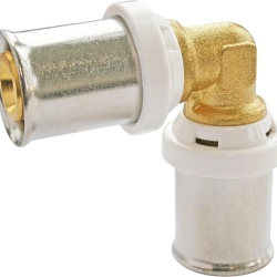 Cot Egal la 90° pentru Țeavă Multistrat (PEX-AL) Ø 26 mm SOMATHERM FOR YOU, Fiting Presare Multi-Profil Compatibil Falcă TH, H și U, Manșon Inox cu Fereastră de Control, Inel PTFE Anti-Coroziune Galvanică