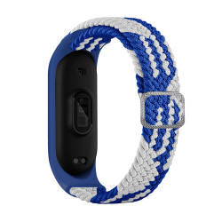 Curea de schimb din material textil pentru Xiaomi Mi Band 6 / 5 / 4 / 3 din stofa impletita albastru-alb