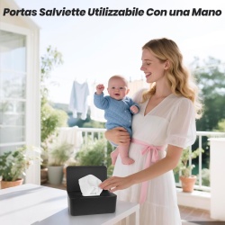 Cutie Dozator pentru Șervețele Umede cu Capac, Recipient Reîncărcabil Antipraf și Etanș, Picioare Antiderapante, pentru Baie, Birou și Mașină, 18.5 x 12 x 7.3 cm, Negru - Img 4