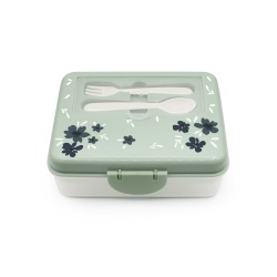 CUTIE PRANZ BENTO 2 NIVELE CU TACAMURI MELII FLORI ALBASTRE
