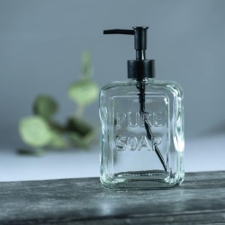 Dozator Reîncărcabil de Săpun Lichid din Sticlă Masivă 550 ml, Formă Cubică cu Muchii Verticale, Pompă Neagră Mată, Inscripție Pure Soap, pentru Baie și Bucătărie - Img 4