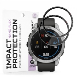 Folie Protectie Techsuit Nano Flex pentru Garmin Fenix 7, Set 2 bucati, Plastic, Neagra
