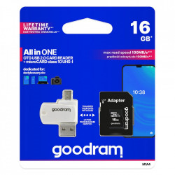 Goodram All in one 16 GB micro SD HC UHS-I class 10 card de memorie, adaptor SD, cititor de carduri OTG micro SD (USB, micro USB) (M1A4-0160R12)
