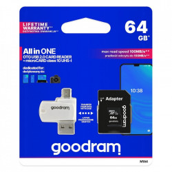 Goodram All in one 64GB micro SD HC UHS-I class 10 card de memorie, adaptor SD, cititor de carduri OTG micro SD (USB, micro USB) (M1A4-0160R12)