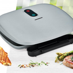 Gratar electric Heinner AriaGrill HEG-F1000SL, 1000W; placi fixe turnate 27 X 23 cm, invelis antiaderent, maner rece, Indicator luminos, tava pentru colectare ulei, Argintiu - Img 4