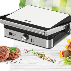 Grill electric Heinner SunsetGrill HEG-K2000SS, 2000W, Placi fixe cu invelis antiaderent, Dimensiuni placi: 30 X 24.9 cm, Temperatura reglabila, Maner rece, Deschidere 180˚, Indicatoare luminoase „ON” și „gata de folosire”, Tava colectare ulei - Img 3