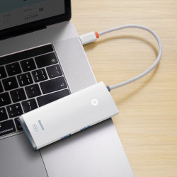 HUB multifunctional din seria Baseus Lite USB tip C - 2 x USB 3.0 / USB tip C PD / HDMI 1,4 / SD / TF alb (WKQX050102) - Img 4