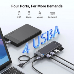 HUB Ugreen CM653 cu 4 porturi USB-A si cablu de alimentare USB-A - negru - Img 5