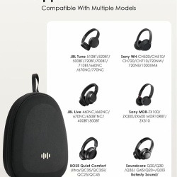 Husă de protecție rigidă pentru căști over-ear, carcasă transport rezistentă la șocuri și stropi, compatibilă JBL, Sony, Soundcore, Bose, Beribes, buzunar plasă cabluri, Negru - Img 2