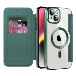 Husa MagSafe pentru Apple iPhone 14 Plus, Techsuit, SmartMag Book, Verde