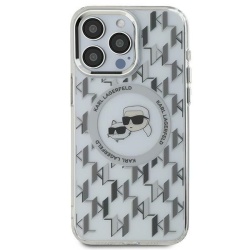Husa MagSafe pentru Apple iPhone 15, Karl Lagerfeld, IML Monogram Karl & Choupette's Heads, Transparenta