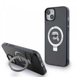 Husa MagSafe pentru Apple iPhone 15 Plus, Karl Lagerfeld, Ring Stand Karl's Head, Neagra