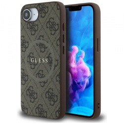 Husa MagSafe pentru Apple iPhone 16e, Guess, 4G Ring Classic Logo, Maro