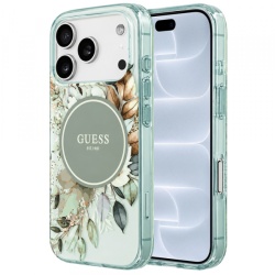 Husa MagSafe pentru Apple iPhone 18 Pro / 17 Pro, Guess, IML Flower & Tonal Circle, Verde