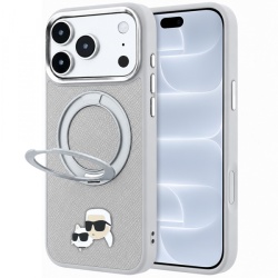 Husa MagSafe pentru Apple iPhone 18 Pro / 17 Pro, Karl Lagerfeld, Ring Stand 360 Karl & Choupette Pin, Gri