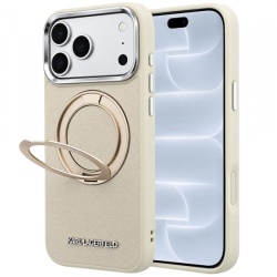 Husa MagSafe pentru Apple iPhone 18 Pro / 17 Pro, Karl Lagerfeld, Ring Stand 360 Saffiano, Bej