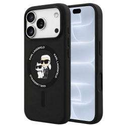 Husa MagSafe pentru Apple iPhone 18 Pro / 17 Pro, Karl Lagerfeld, Silicone Ring Karl & Choupette, Neagra