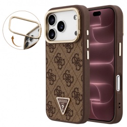 Husa MagSafe pentru Apple iPhone 18 Pro Max / 17 Pro Max, Guess, 4G Triangle Logo & Stand Camera, Maro