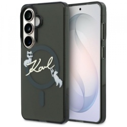 Husa MagSafe pentru Samsung Galaxy S26 S942, Karl Lagerfeld, IML Choupette Karl Script Logo, Neagra