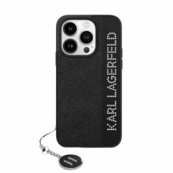 Husa pentru Apple iPhone 15 Pro, Karl Lagerfeld, Saffiano Rhinestone Charm, Neagra KLHCP15LPSAKDGCK