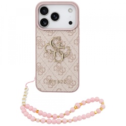 Husa pentru Apple iPhone 18 Pro Max / 17 Pro Max, Guess, 4G Classic Logo with Strap, Roz