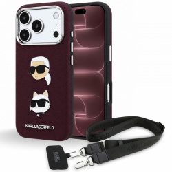 Husa pentru Apple iPhone 18 Pro Max / 17 Pro Max, Karl Lagerfeld, Saffiano Crossbody Karl & Choupette Head's Pins Logo, Visinie