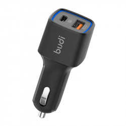 Incarcator auto Budi LED, USB + USB-C, 18W, PD + QC 3.0 (negru)