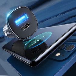 Incarcator auto Joyroom mini dual port USB Type C / USB 38 W 3 A Power Delivery Quick Charge 3.0 AFC SCP silver (C-A42) - Img 4