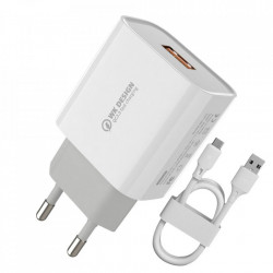 Incarcator priza WK Design Quick Charge 3.0 2x USB 18 W 2,4 A + USB - micro USB cablu white (WP-U57 micro white)