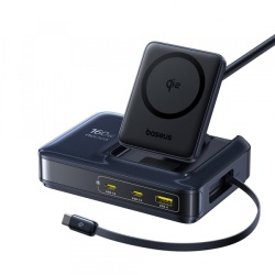 Incarcator Statie Baseus Nomos NH21 QI 5in1, 160W, 5A, 1 x USB-A - 2 x USB-C, Negru E0121700