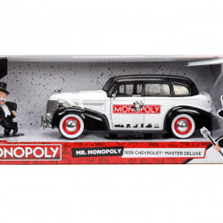 JADA SET MASINUTA METALICA CHEVROLET MASTER DELUXE 1939 SCARA 1:24 SI FIGURINA MR MONOPOLY