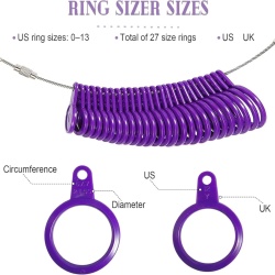 Kit Complet pentru Măsurarea Mărimii Inelelor și Degetelor, Mandrină Gradată US/UK 26.5 cm și Set Inele de Calibrare Mov Mărimi US 0–13, Dispozitiv Precis pentru Bijuterii, Verighete și Inele de Logodnă - Img 5