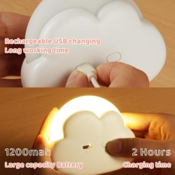 Lampă de Noapte LED în Formă de Nor (Cloud Night Light), Intensitate Reglabilă, 2 Moduri de Culoare, Acumulator 1200 mAh, Mâner din Silicon, Alb - Img 9