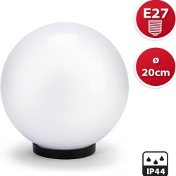 Lampa solara / corp de iluminat exterior tip glob sferic Velamp, diametru 200 mm, dulie E27, protectie IP44, pentru curte, gradina, terase si alei, Alb