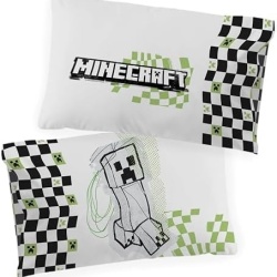 Lenjerie de pat pentru 1 persoana Minecraft Creeper Doodle, 100% bumbac, cearceaf pilota si fata de perna 50 x 70 cm, Multicolor - Img 5