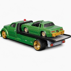 MAISTO DESIGN ELITE TRANSPORT SET CAMION CU RAMPA MAISTO FLATBED SI MASINUTA BUICK REGAL T TYPE 1987 SCARA 1 LA 64 - Img 3