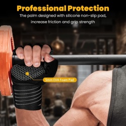Mănuși de Fitness și Culturism flintronic cu Fașă Reglabilă pentru Încheietură, Palmă Căptușită cu Spumă EVA 5 mm Anti-Bătături, Strat Siliconic Antiderapant Fagure, Respirabile, pentru Haltere, Tracțiuni, Ciclism și Antrenament Funcțional - Img 5