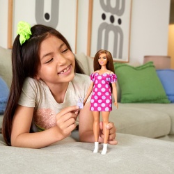 PAPUSA BARBIE FASHIONISTA SATENA CU ROCHIE ROZ CU BULINE - Img 3