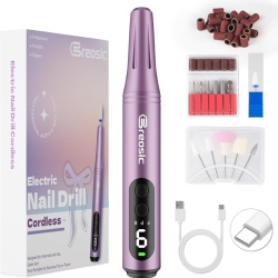 Pila Electrică Profesională Fără Fir Typec Home, 35.000 RPM, Set 12 Capete de Freză și 31 Benzi, Ecran LED, Autonomie Extinsă, Alb / Violet
