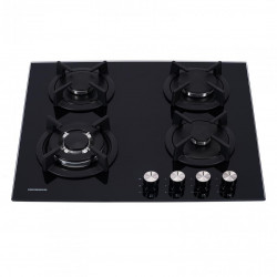 Plita incorporabila Heinner HBH-S584WI-GBK, Gaz, 4 Arzatoare, Aprindere electrica, Gratar fonta, WOK, Sticla neagra