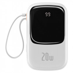 Powerbank Baseus Qpow PRO cu cablu Lightning, port USB-C și USB 20000mAh, 20W (alb)